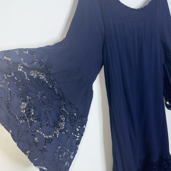 Navy Lace Bell Sleeve Dress - Picture 2 of 3